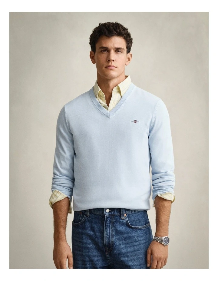 Classic Cotton V-Neck Knit in Fresh Blue image 1