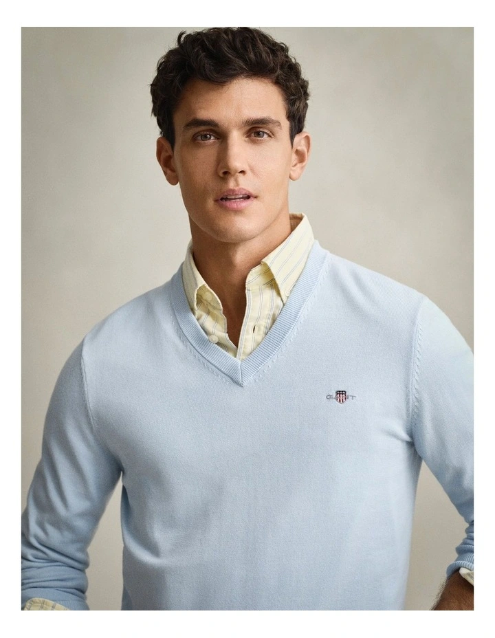 Classic Cotton V-Neck Knit in Fresh Blue image 3