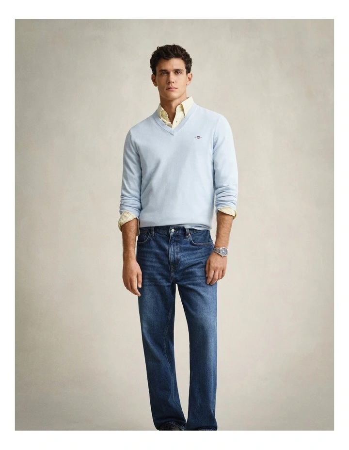 Classic Cotton V-Neck Knit in Fresh Blue image 4