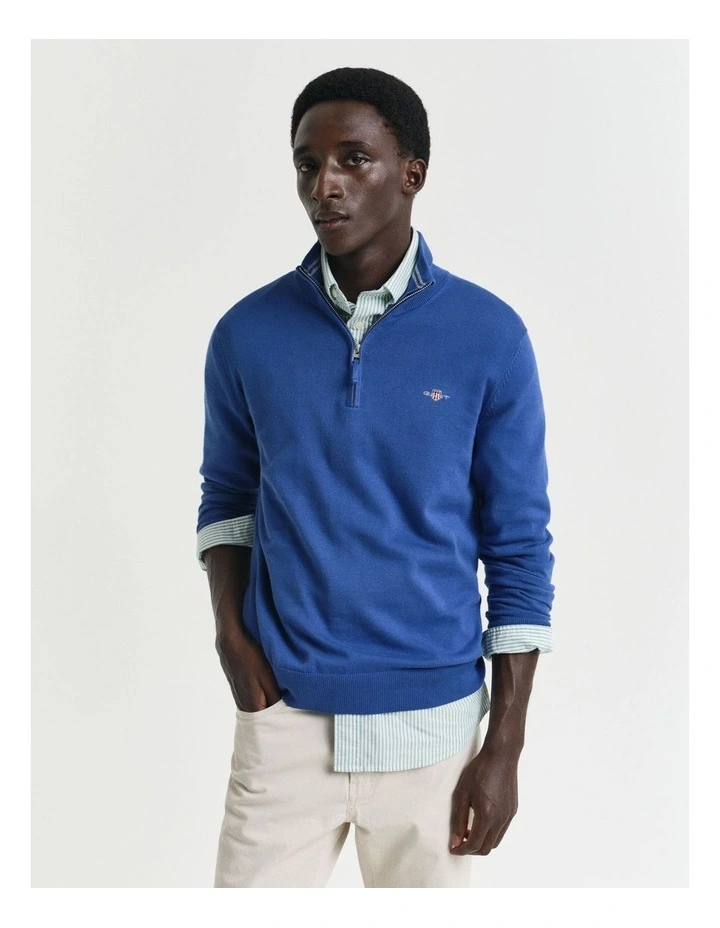Classic Cotton Half-Zip Knit in Rich Blue image 1
