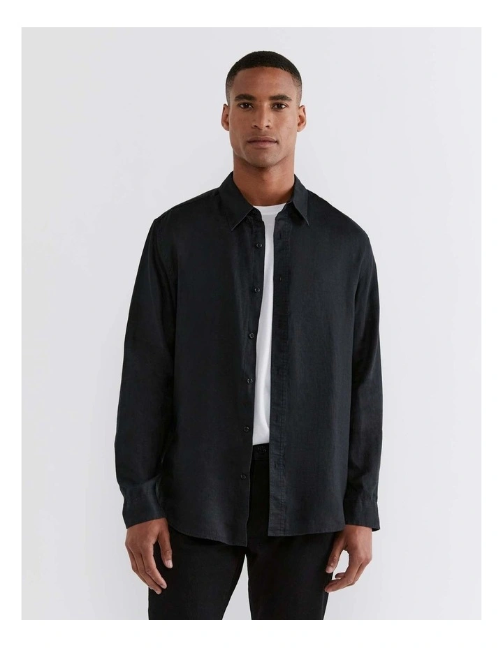 Hux Linen Shirt in Washed Black image 3