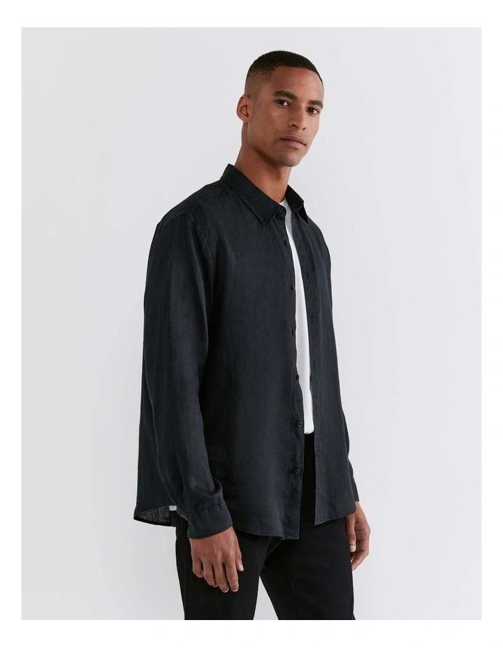 Hux Linen Shirt in Washed Black image 4