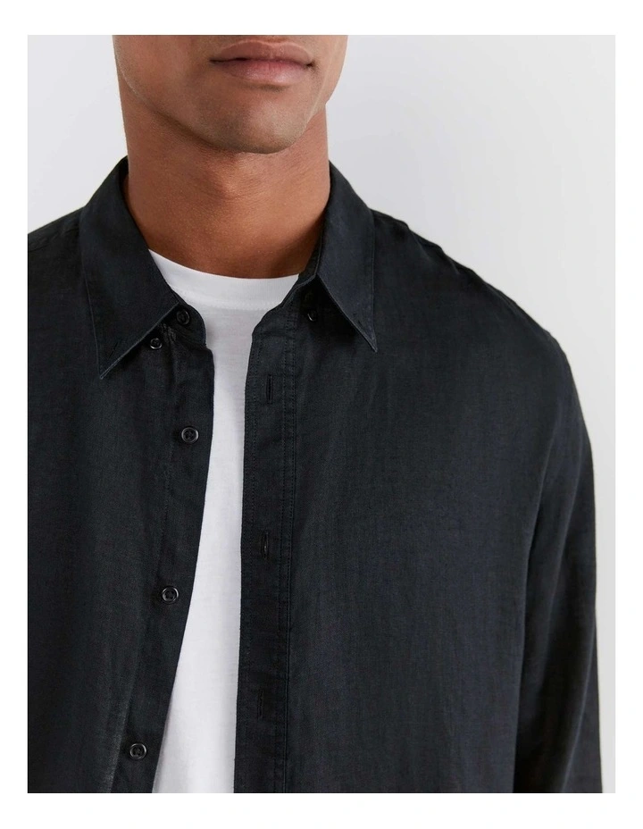 Hux Linen Shirt in Washed Black image 7