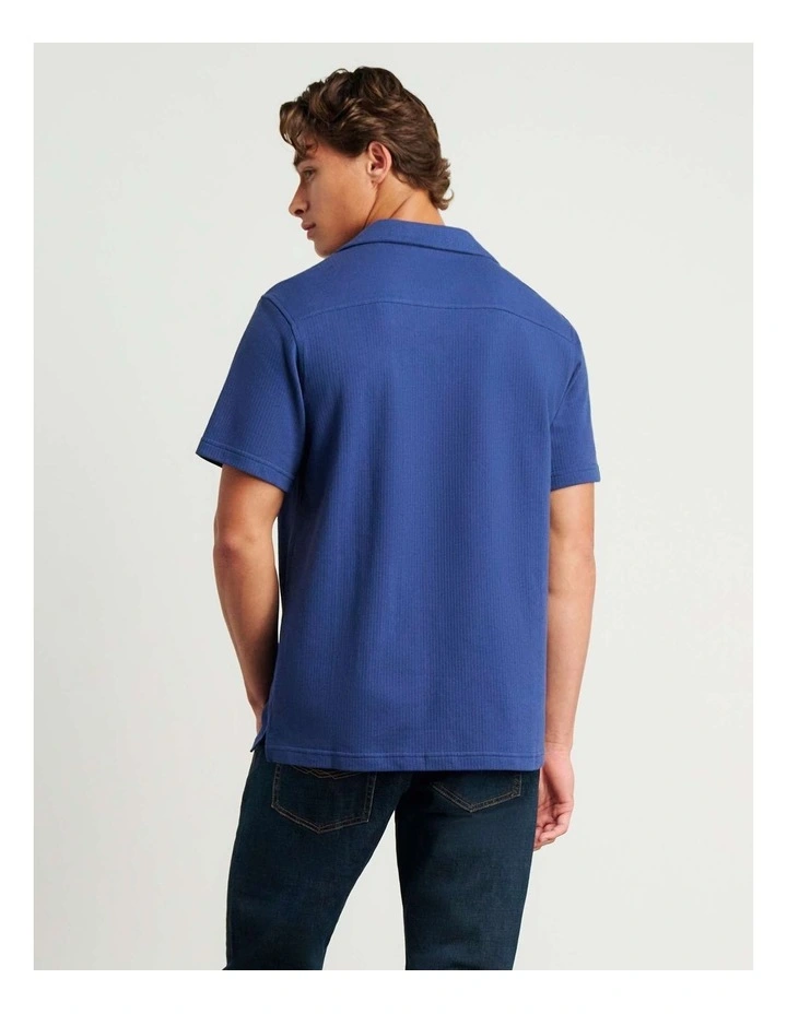 Francis Knitted Cotton Shirt in Blue image 2