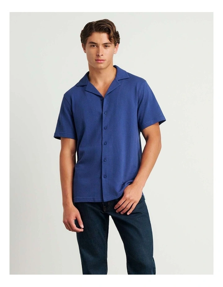 Francis Knitted Cotton Shirt in Blue image 3