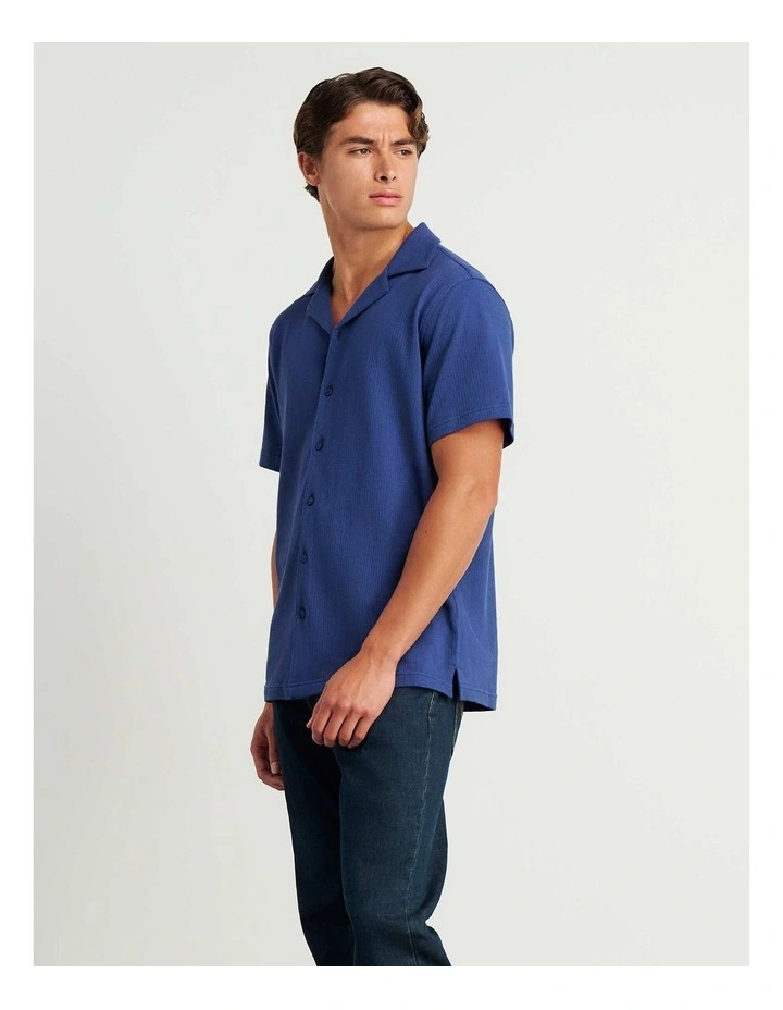 Francis Knitted Cotton Shirt in Blue image 4