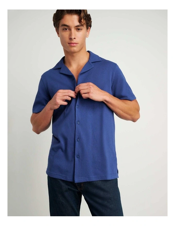Francis Knitted Cotton Shirt in Blue image 5