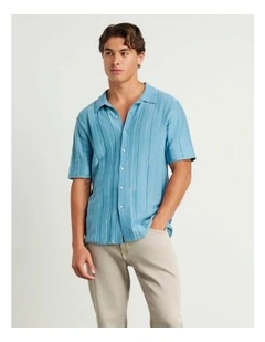 Spencer Button Thru Knit Shirt in Blue