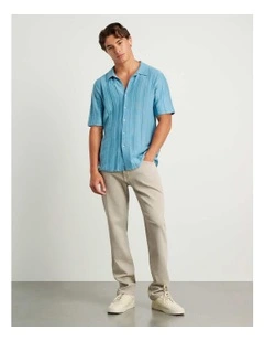 Spencer Button Thru Knit Shirt in Blue