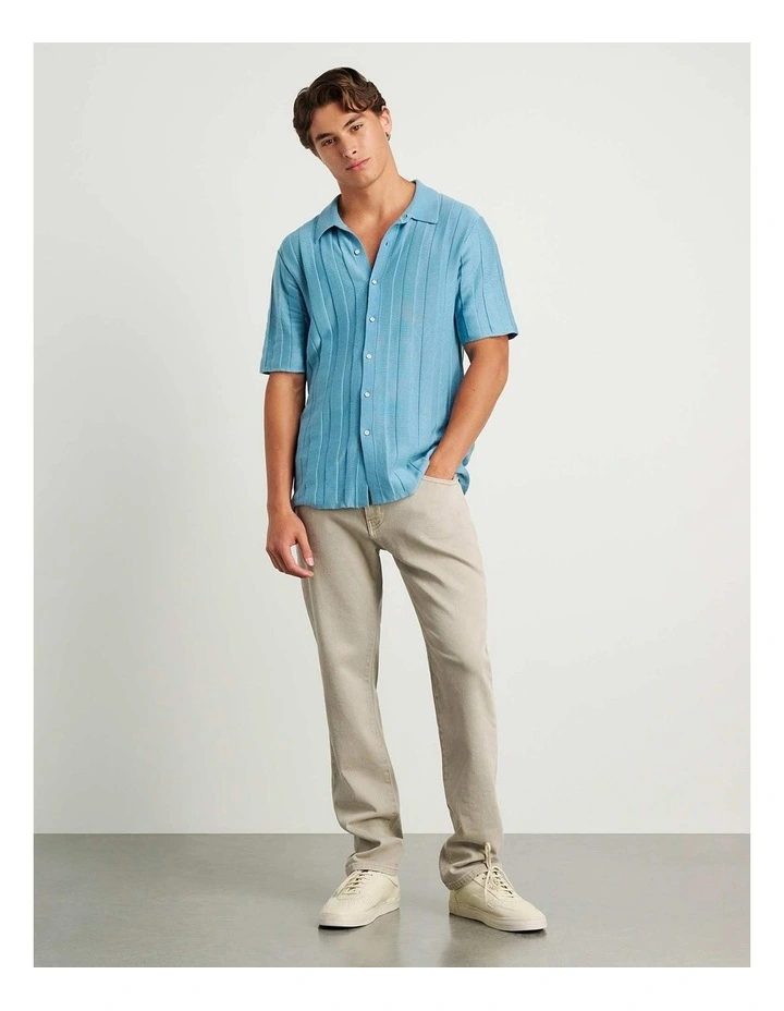 Spencer Button Thru Knit Shirt in Blue image 1
