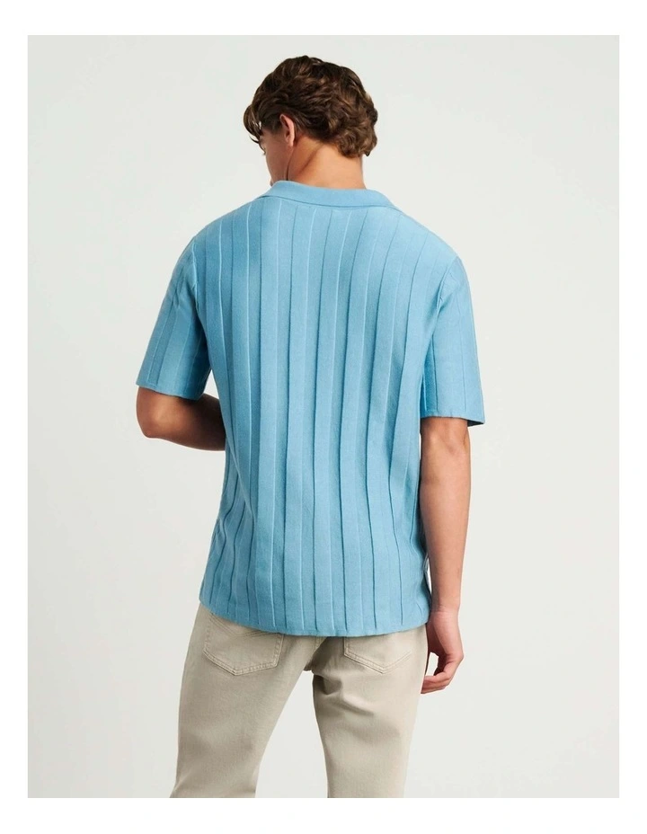 Spencer Button Thru Knit Shirt in Blue image 2
