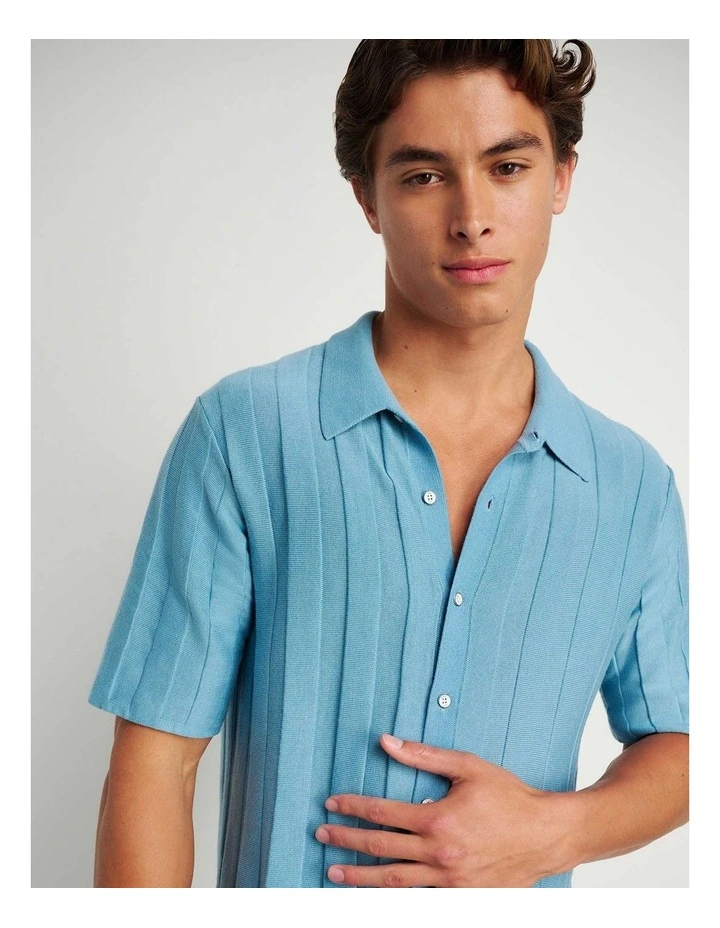 Spencer Button Thru Knit Shirt in Blue image 3