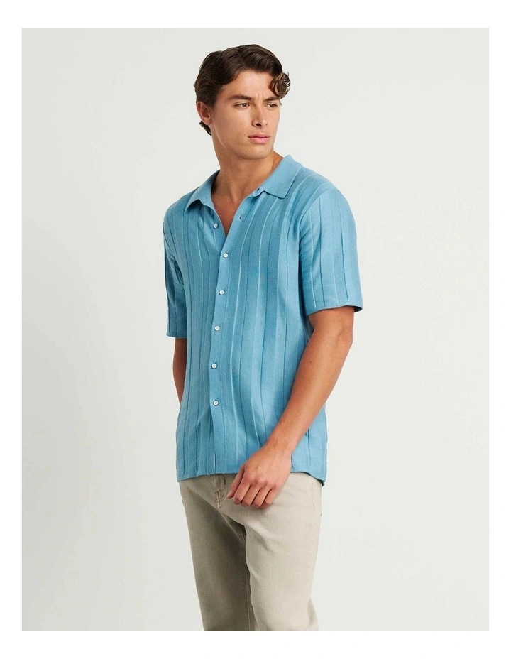 Spencer Button Thru Knit Shirt in Blue image 5