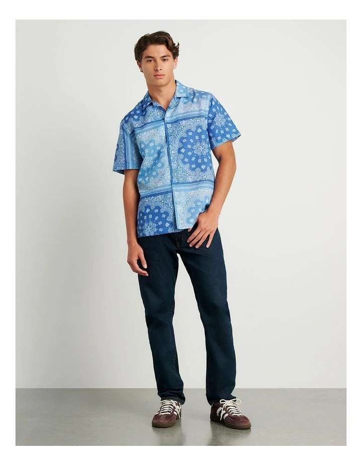 Andre Linen Cotton Print Shirt in Blue image 4