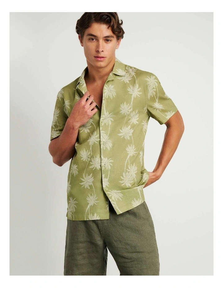 Andre Linen Cotton Print Shirt in Green image 1