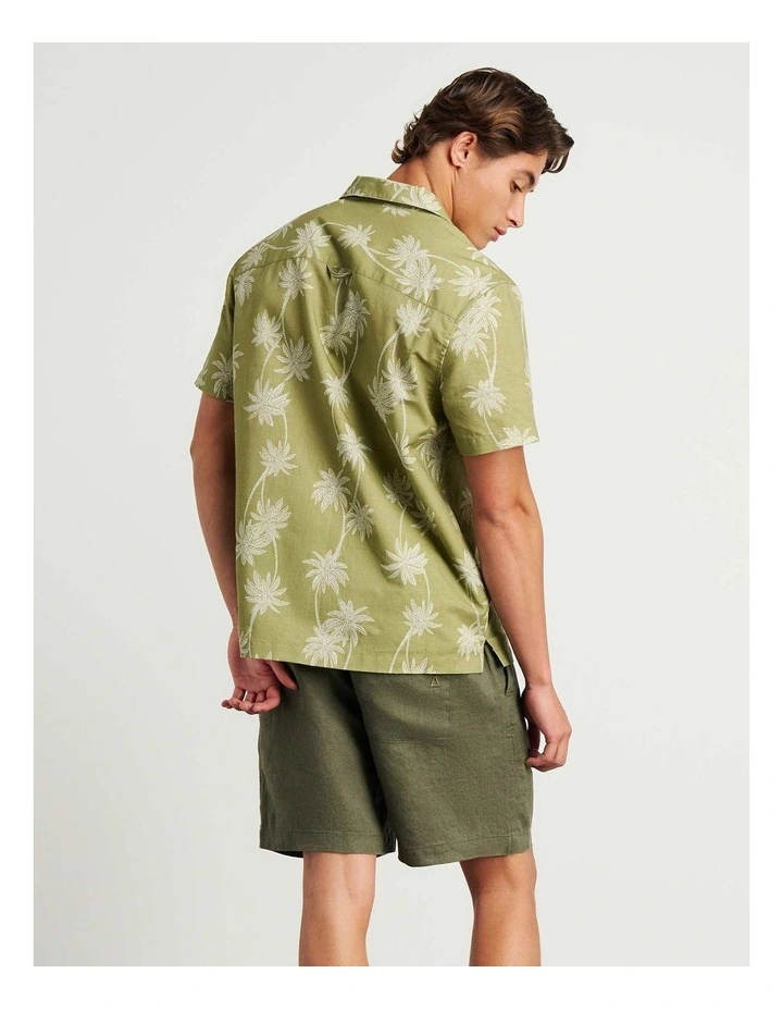 Andre Linen Cotton Print Shirt in Green image 2