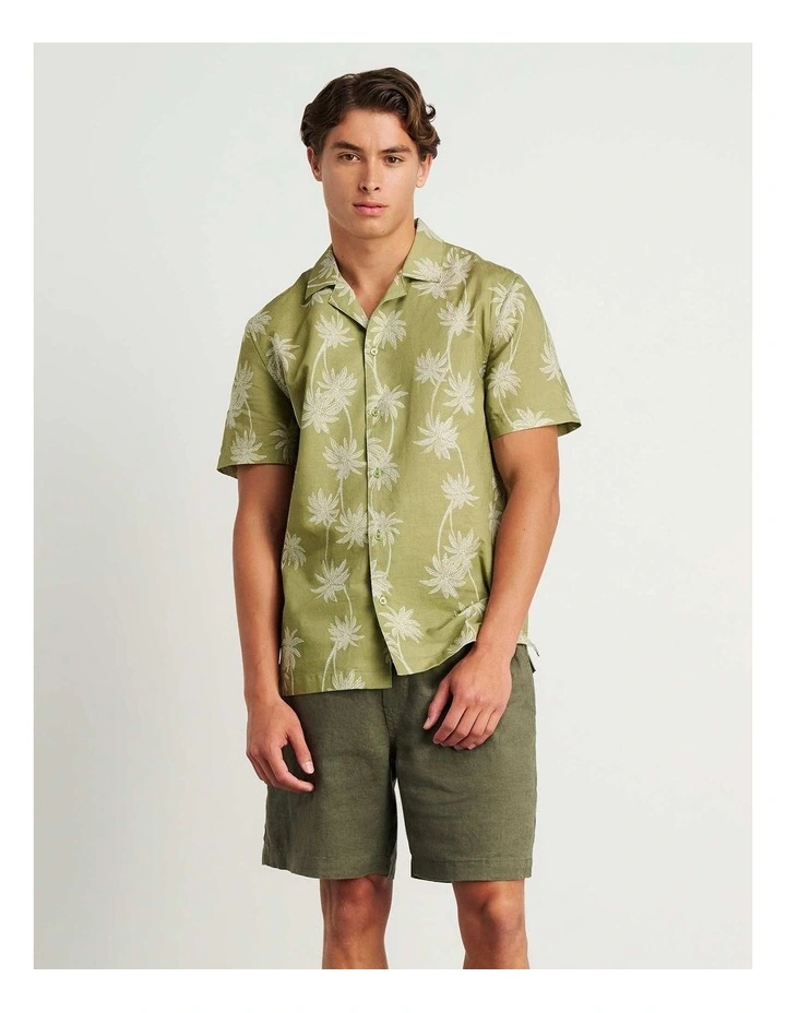 Andre Linen Cotton Print Shirt in Green image 3