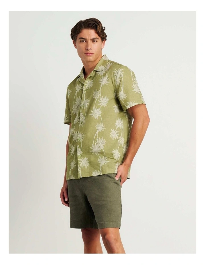 Andre Linen Cotton Print Shirt in Green image 4