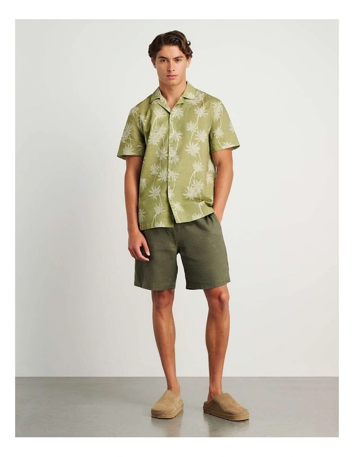 Andre Linen Cotton Print Shirt in Green image 5