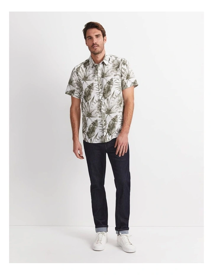 Cecile Palm Print Short Sleeve Shirt in Khaki/White image 2