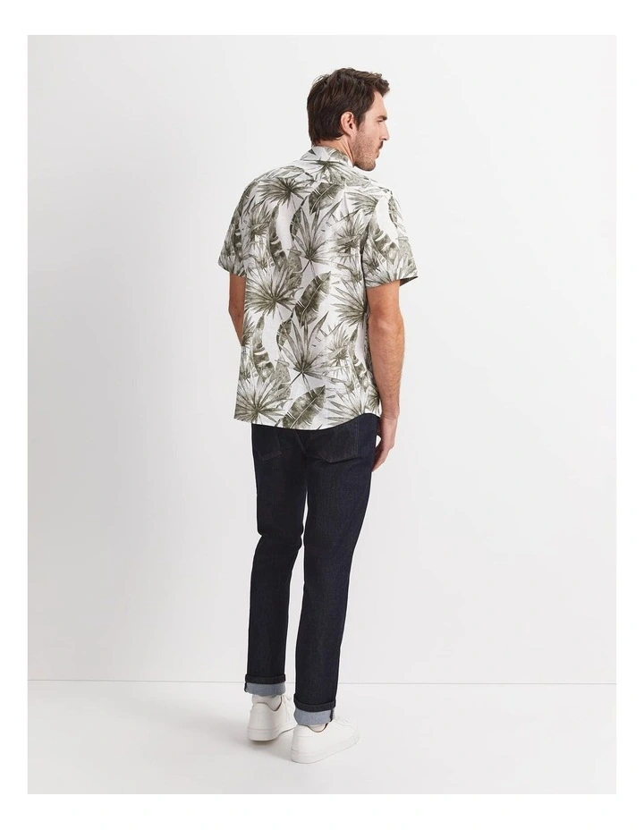 Cecile Palm Print Short Sleeve Shirt in Khaki/White image 4