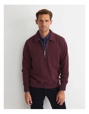 Collared Zip Sweatshirt in Burgundy