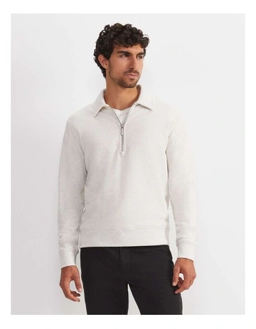 Collared Zip Sweatshirt in Oatmeal