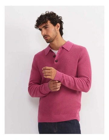 Chris Knit Polo Shirt in Berry