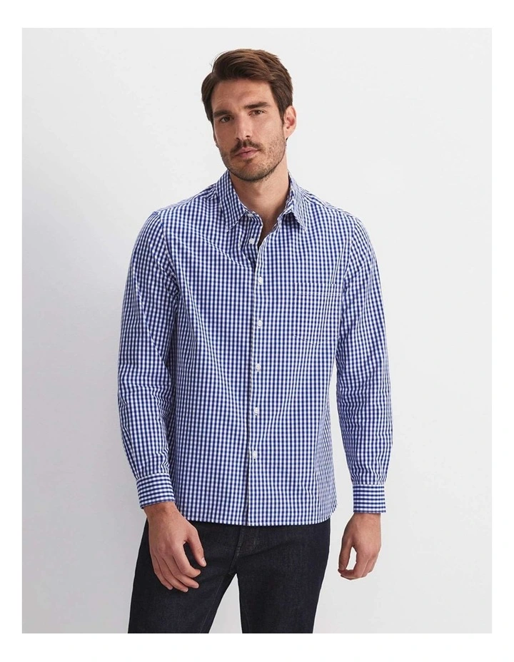 Thomas Long Sleeve Gingham Shirt in Blue/White image 1