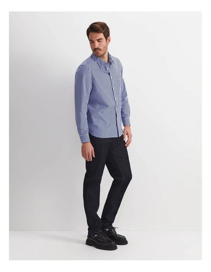 Thomas Long Sleeve Gingham Shirt in Blue/White image 2
