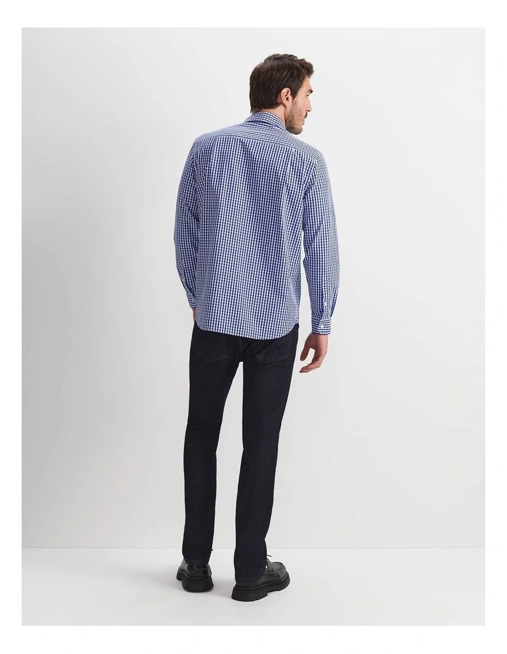 Thomas Long Sleeve Gingham Shirt in Blue/White image 3