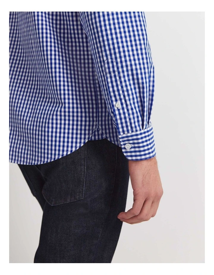Thomas Long Sleeve Gingham Shirt in Blue/White image 4