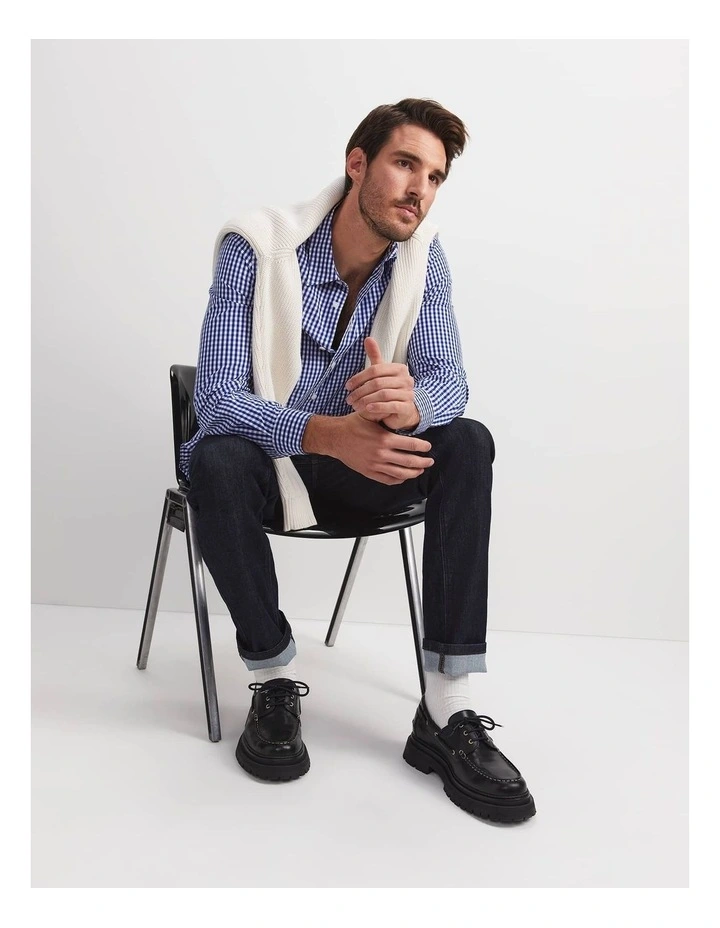 Thomas Long Sleeve Gingham Shirt in Blue/White image 5