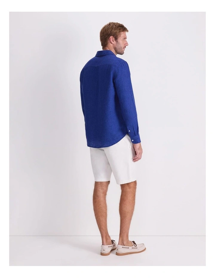 Linen Long Sleeve Delave Shirt in Blue Indigo image 2