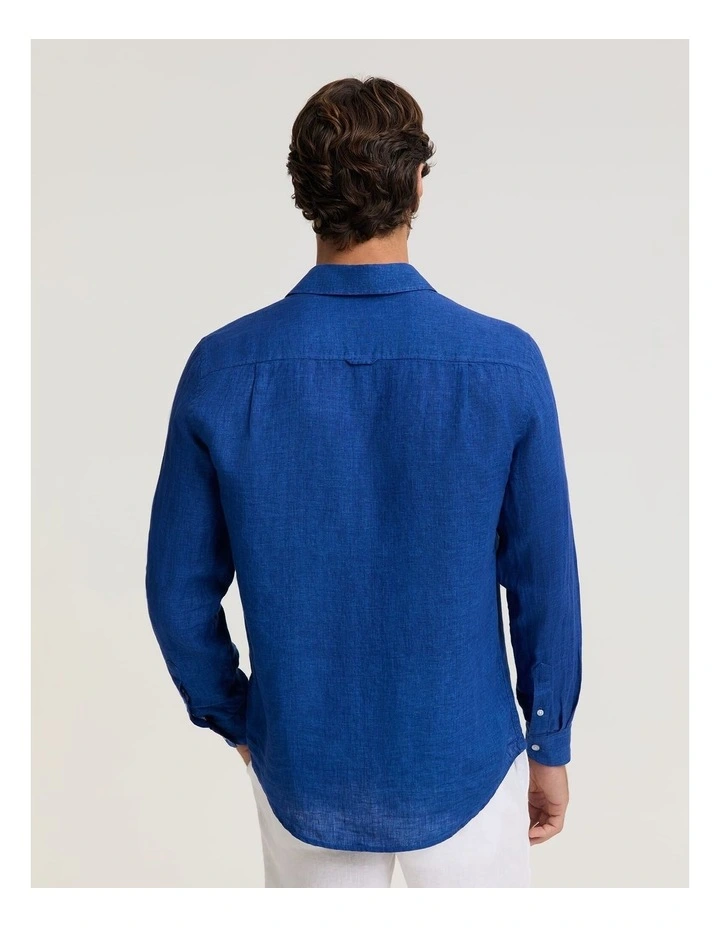 Linen Long Sleeve Delave Shirt in Blue Indigo image 2