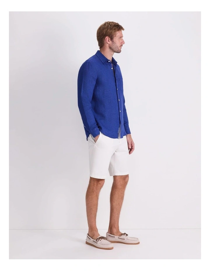 Linen Long Sleeve Delave Shirt in Blue Indigo image 3