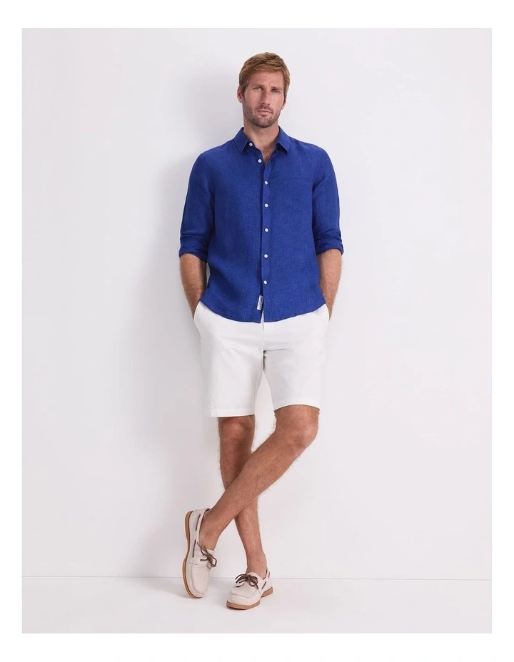 Linen Long Sleeve Delave Shirt in Blue Indigo image 4
