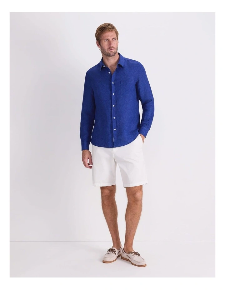 Linen Long Sleeve Delave Shirt in Blue Indigo image 5