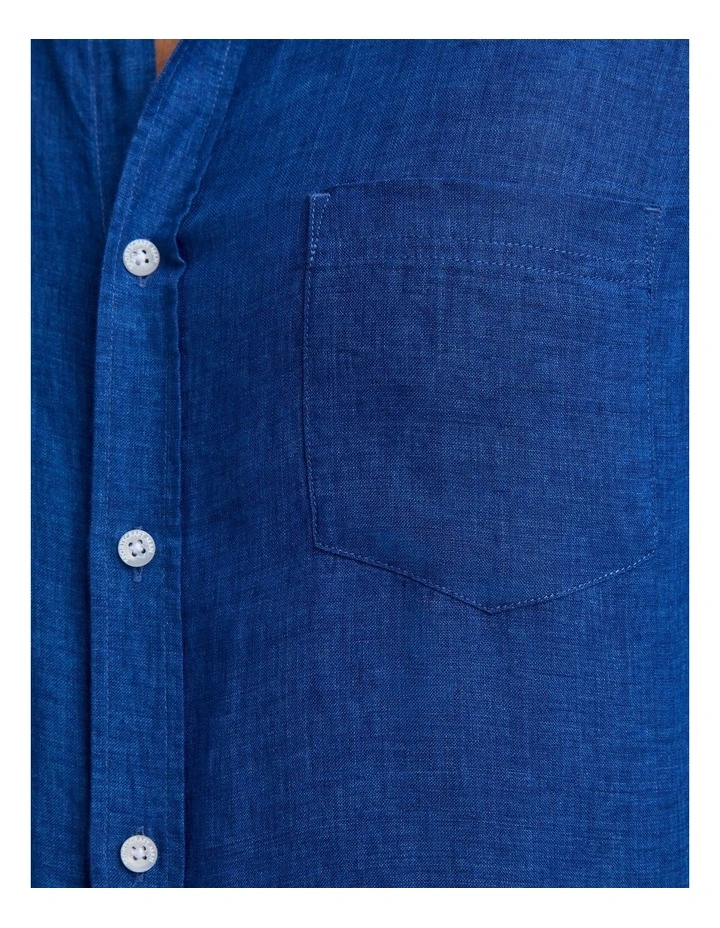 Linen Long Sleeve Delave Shirt in Blue Indigo image 6
