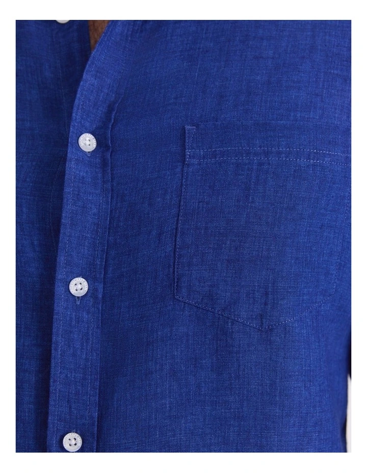 Linen Long Sleeve Delave Shirt in Blue Indigo image 7