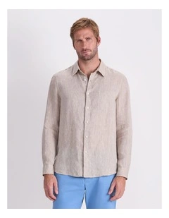 Long Sleeve Linen Yarn-Dyed Shirt in String
