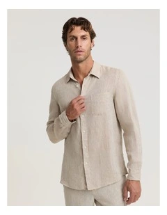 Long Sleeve Linen Yarn-Dyed Shirt in String