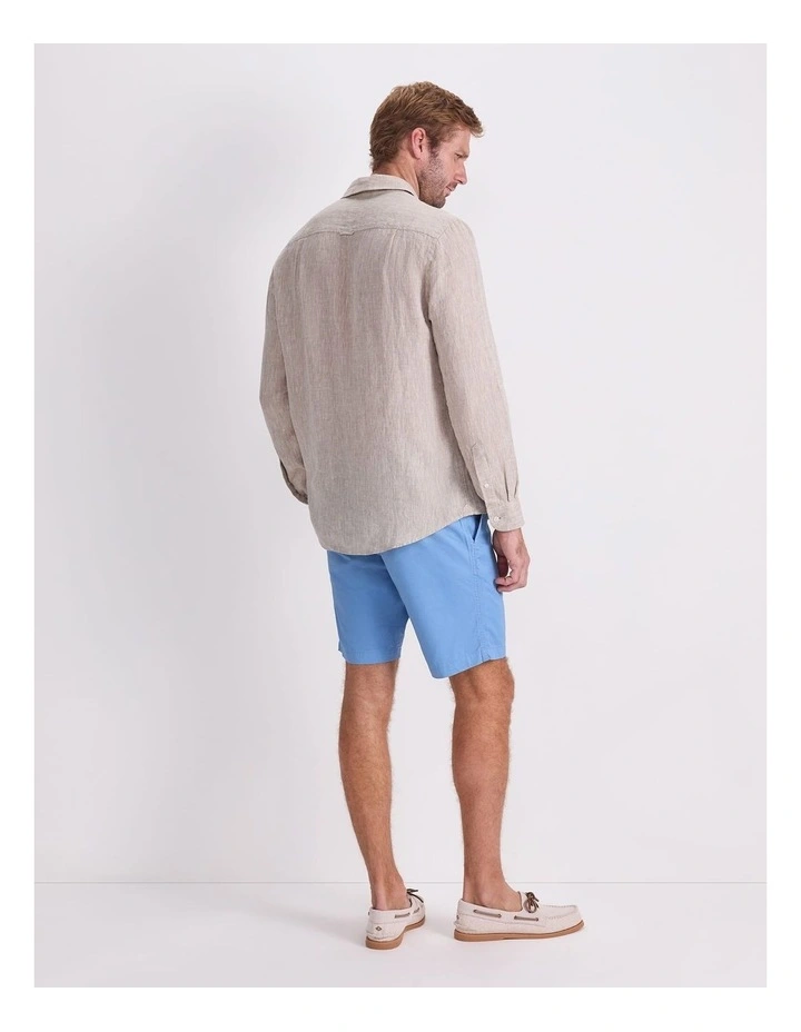 Long Sleeve Linen Yarn-Dyed Shirt in String image 2