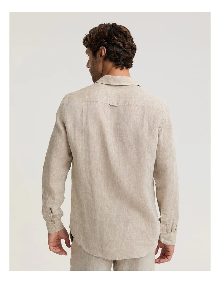 Long Sleeve Linen Yarn-Dyed Shirt in String image 2