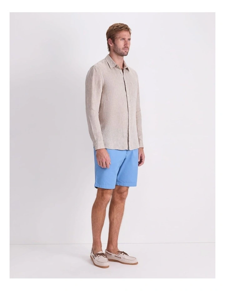 Long Sleeve Linen Yarn-Dyed Shirt in String image 3