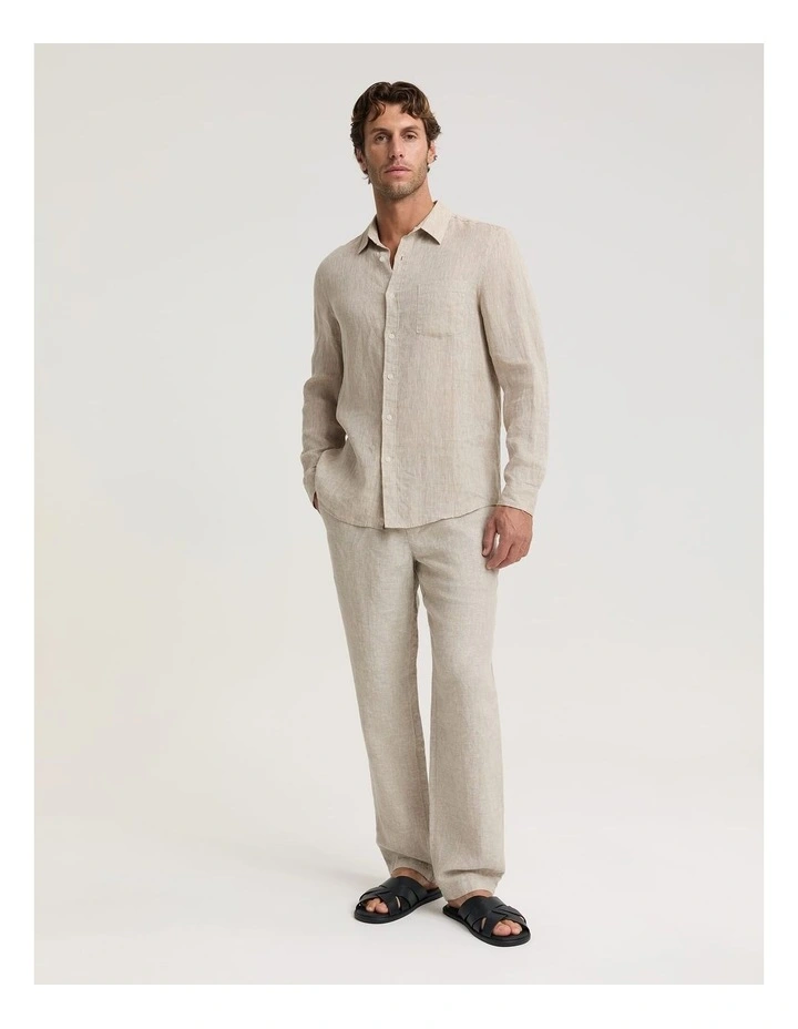 Long Sleeve Linen Yarn-Dyed Shirt in String image 3