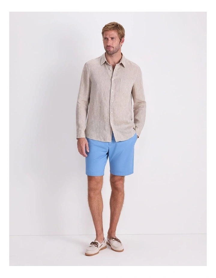 Long Sleeve Linen Yarn-Dyed Shirt in String image 4