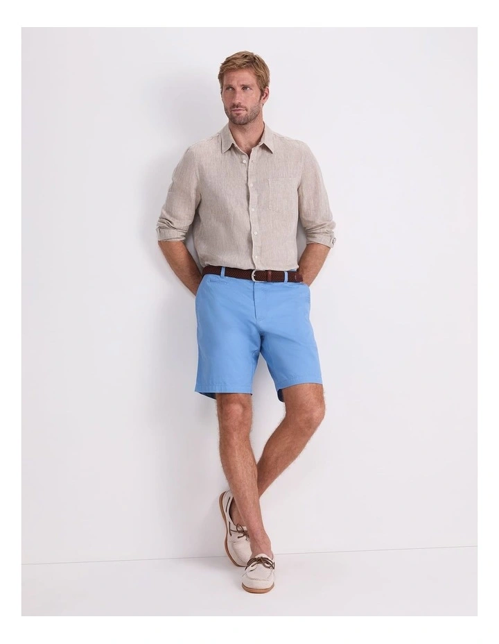 Long Sleeve Linen Yarn-Dyed Shirt in String image 5
