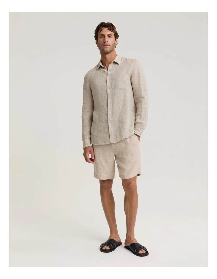 Long Sleeve Linen Yarn-Dyed Shirt in String image 6