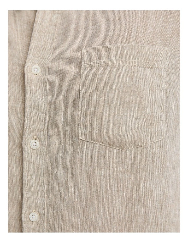 Long Sleeve Linen Yarn-Dyed Shirt in String image 7